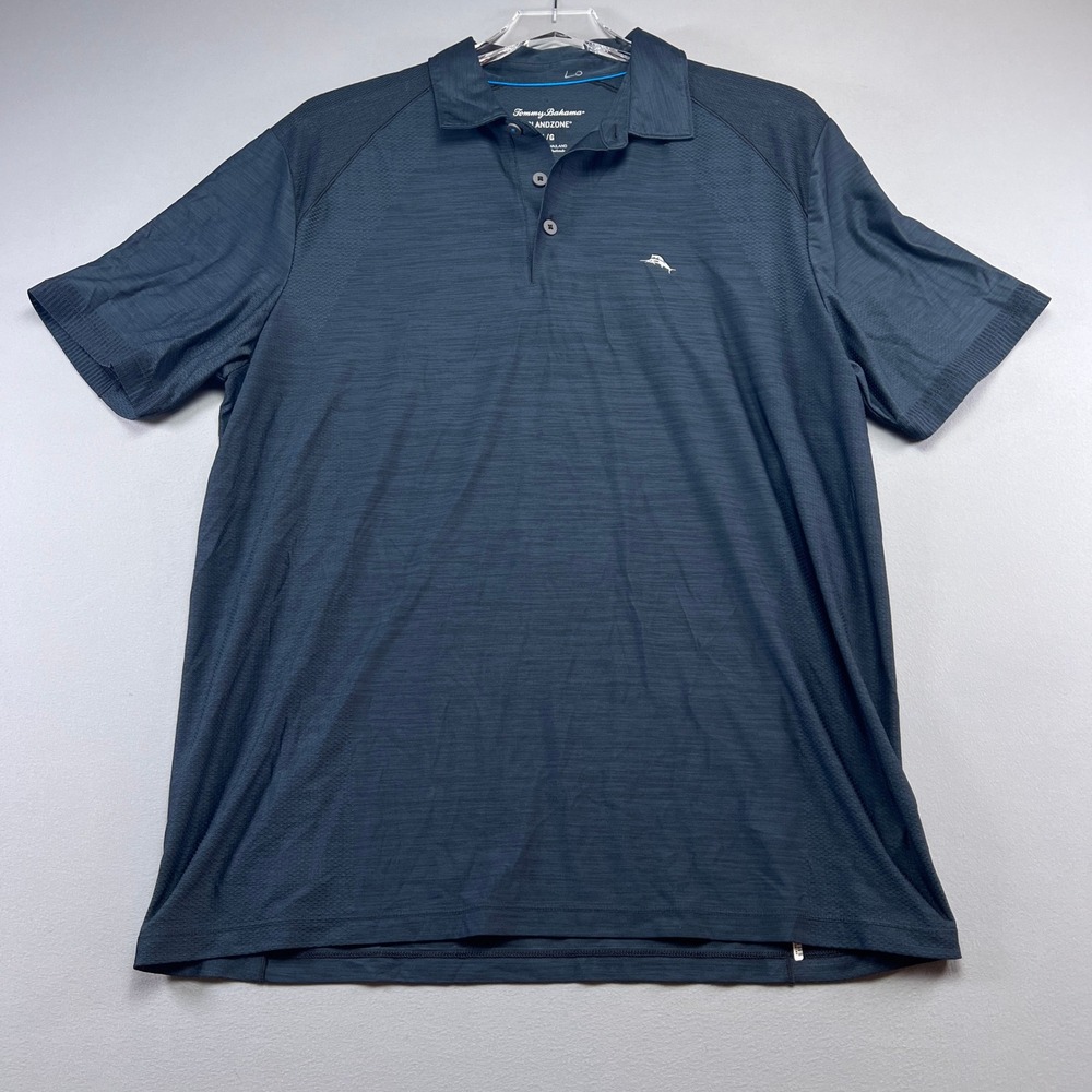 Tommy Bahama Palm Coast Pro Islandzone Polo Shirt Mens Large Black Raglan Sleeve
